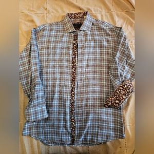 Dolce Men’s Dress Shirt Button Down Plaid With Floral Accents Sz Large